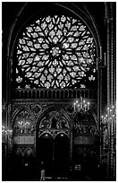 Rosette in the upper Holy Chapel. Paris, France (black and white)