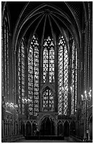 Pianist in the upper Holy Chapel. Paris, France (black and white)