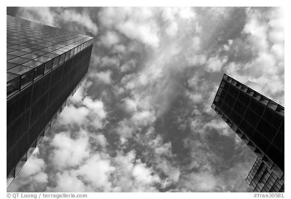 Tower buildings of the Bibliotheque Francois Mitterand. Paris, France (black and white)