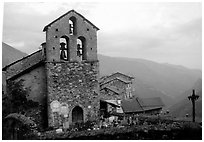 Church in high perched village. Maritime Alps, France (black and white)