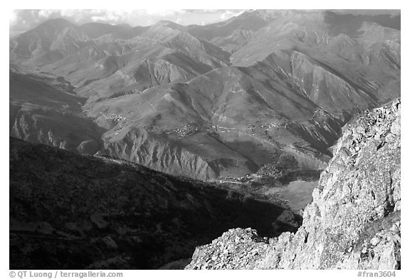 View of La Grave plateau and villages. France (black and white)