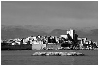 Antibes ramparts, and old town. Maritime Alps, France (black and white)