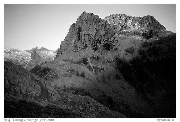 View from the Madone de Fenestre, Mercantour National Park. Maritime Alps, France (black and white)