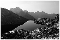 Lake in early winter in, Mercantour National Park. Maritime Alps, France ( black and white)