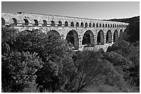 Pont du Gard spanning Gardon river valley. France ( black and white)