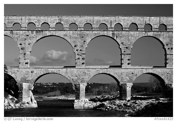 Pont du Gard Roman Aqueduct. France (black and white)