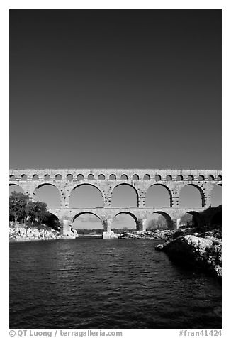 Roman Aqueduct and bridge over the Gard. France (black and white)