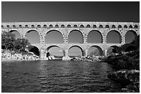 Gard River and Pont du Gard. France (black and white)