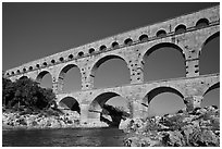 Roman aqueduct over Gard River. France (black and white)