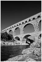 River Gard and Gard Bridge. France (black and white)