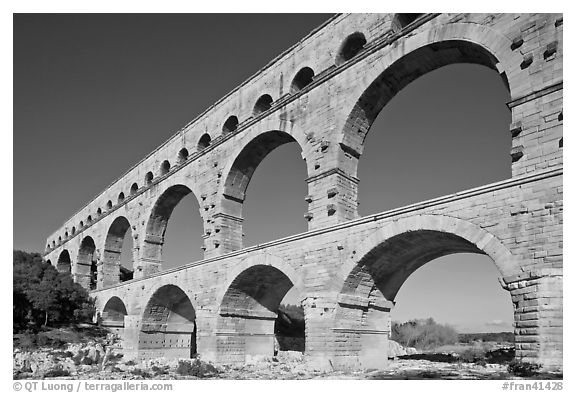 Ancient Roman Aqueduct, Gard River. France (black and white)