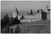 Historic fortified city. Carcassonne, France (black and white)