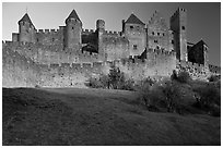 Fortified walls of the City. Carcassonne, France ( black and white)