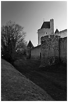 Fortifications at dusk. Carcassonne, France ( black and white)