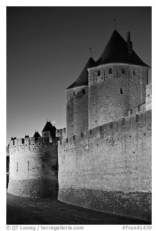 City fortifications by night. Carcassonne, France