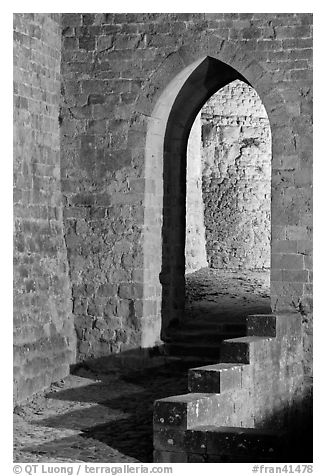 Stone gate. Carcassonne, France (black and white)