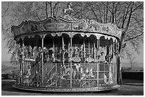 19th century merry-go-round. Carcassonne, France ( black and white)
