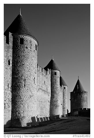 Inner fortification walls. Carcassonne, France (black and white)