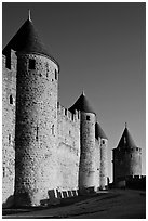 Inner fortification walls. Carcassonne, France (black and white)