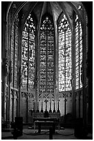 Altar and stained glass windows, Saint-Nazaire basilica. Carcassonne, France (black and white)