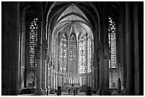 Interior and stained glass windows, basilique Saint-Nazaire. Carcassonne, France (black and white)