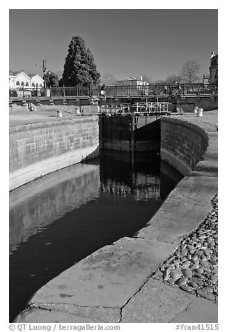 Lock and brige, Canal du Midi. Carcassonne, France (black and white)