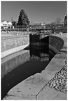 Lock and brige, Canal du Midi. Carcassonne, France (black and white)