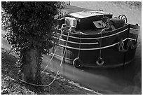 Anchored barge detail, Canal du Midi. Carcassonne, France ( black and white)