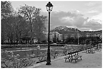 Public garden in winter. Grenoble, France (black and white)