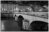 Pont de la Citadelle on the Isere River at dusk. Grenoble, France (black and white)