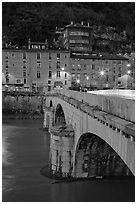 Pont de la Citadelle and old houses at dusk. Grenoble, France ( black and white)
