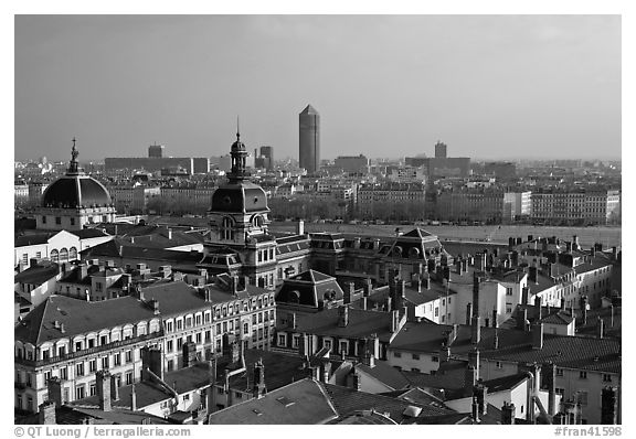 Cityscape with Hotel Dieu. Lyon, France (black and white)
