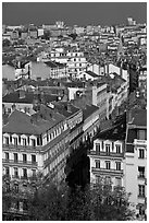 Aerial view of city heart. Lyon, France (black and white)