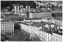 View of city and Saint Jean Cathedral. Lyon, France (black and white)