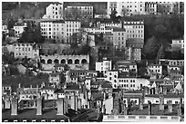 Old city on hillside. Lyon, France (black and white)