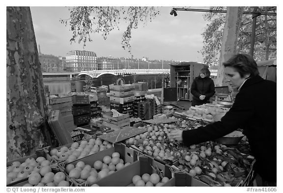 Fruit market on the banks of the Rhone River. Lyon, France
