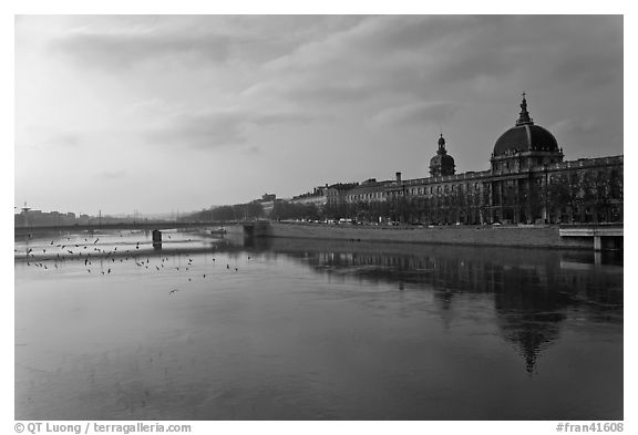 Rhone River and Hotel Dieu. Lyon, France