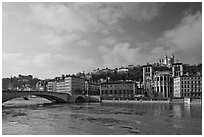 Saone River and Old Town. Lyon, France (black and white)