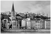 Church Saint George and Fourviere Hill. Lyon, France (black and white)