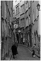 Narrow street in old city. Lyon, France ( black and white)