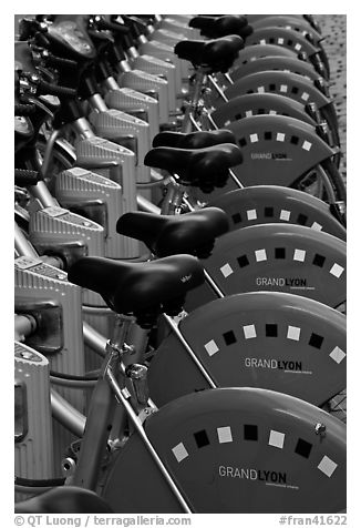 Bicycles for rent. Lyon, France (black and white)