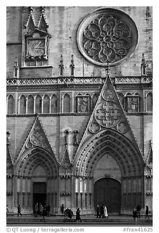 Facade of Saint Jean Cathedral. Lyon, France (black and white)