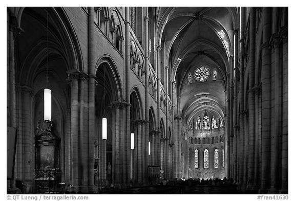 Nave of Saint Jean Cathedral. Lyon, France (black and white)