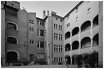 Historic house of Avocats, old district. Lyon, France (black and white)