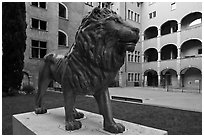 Lion sculpture, Maison des Avocats, historic district. Lyon, France (black and white)