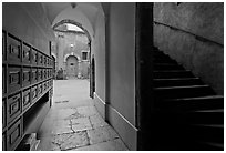 Traboule and staircase. Lyon, France (black and white)