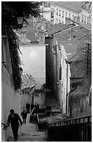 People climbing stairs to Fourviere Hill. Lyon, France ( black and white)