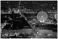 Bellecour square with Ferris wheel at night, seen from above. Lyon, France ( black and white)