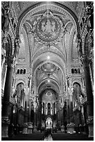 Heavily decorated dome of  Notre Dame of Fourviere basilic. Lyon, France ( black and white)