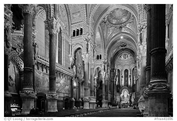 Interior of Basilica Notre-Dame of Fourviere designed by Pierre Bossan. Lyon, France